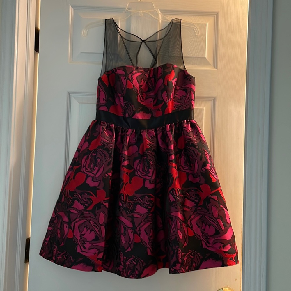 Adrianna Papell Black Pink and Red Flower Dress Size 6